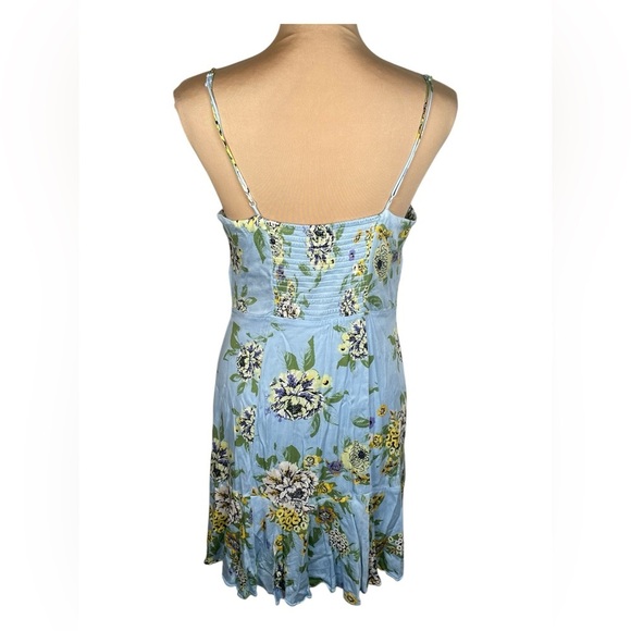 Free People Happy Heart Ruched Blue Floral Dress Large - Picture 4 of 12